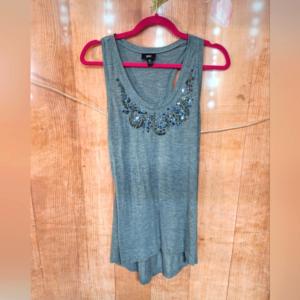 Mossimo gray tank top beaded neckline size medium